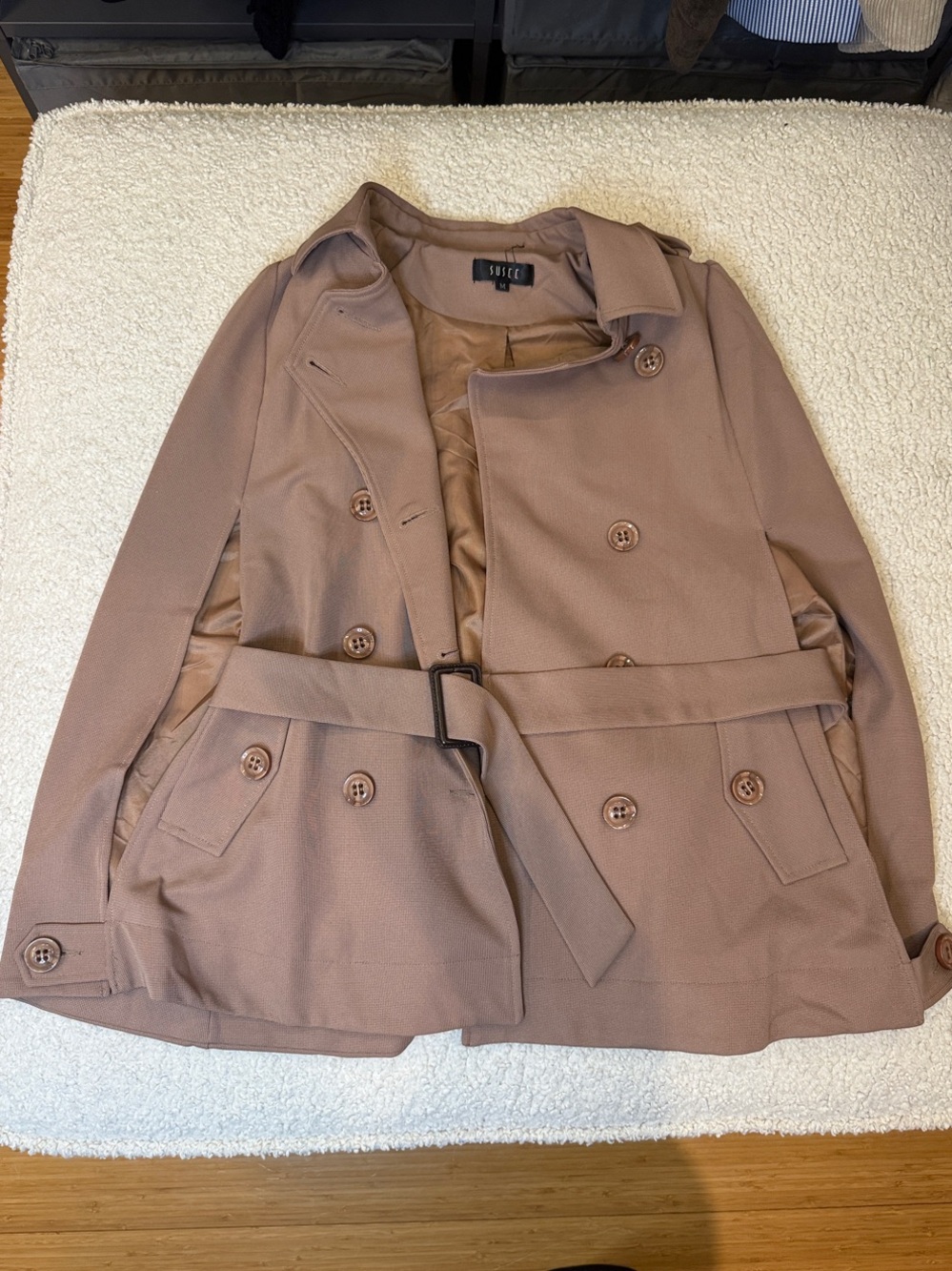 Double-Breasted Trench Style Cape in Taupe